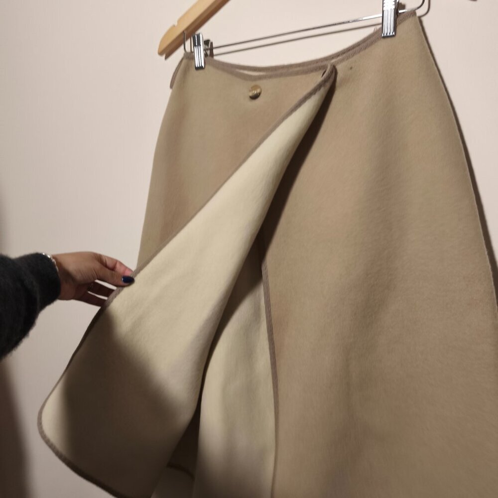 Wetherall 100% New Wool Wrap Midi Skirt sz Small Beige Oatmeal Old Money Scandi - Picture 2 of 8